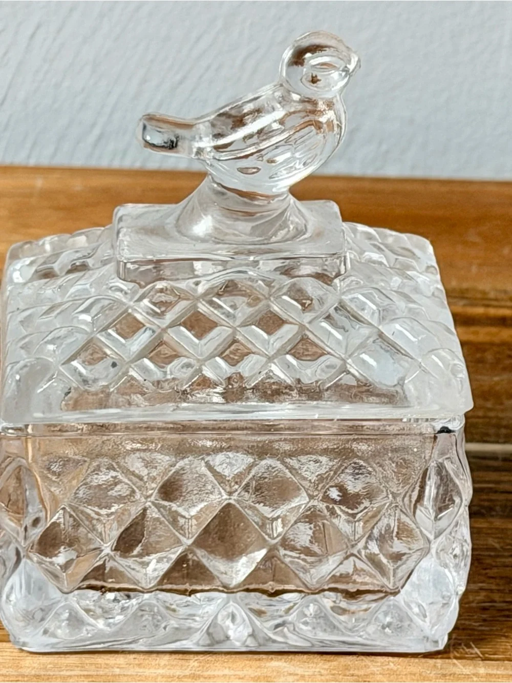 Vintage Clear Glass Bird-Top Decorative Trinket Dish - Home Dining